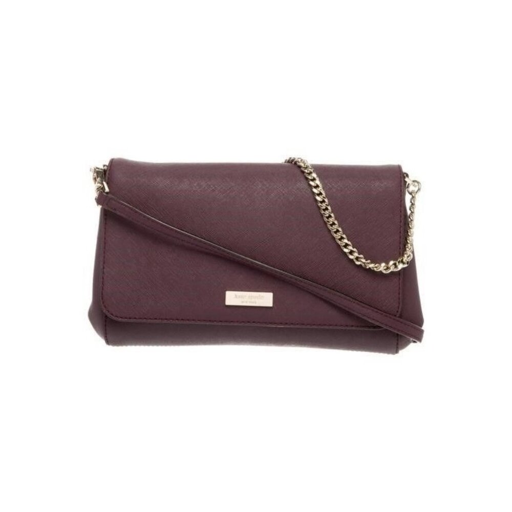 Kate Spade Burgundy Leather Crossbody Clutch Bag With Gold Chain Strap & Printed